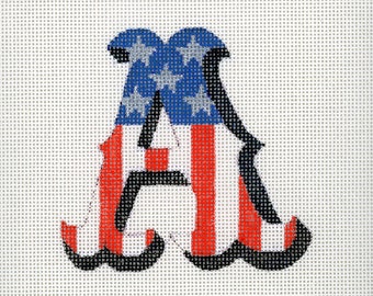 Needlepoint Monogram A in American Flag Colors / Patriotic Needlepoint / Red, White and Blue