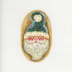 Santa Needlepoint / Painted Needlepoint / Hand Painted Santa Canvas / Green / Santa Cookie