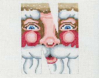 Needlepoint Santa Monogram / N / Hand Painted Needlepoint / Red and White