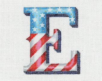 Needlepoint Monogram E in American Flag Colors / Patriotic Needlepoint / Red, White and Blue