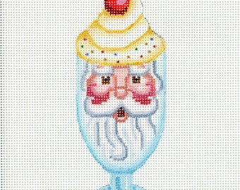 Santa Needlepoint Canvas / Painted Needlepoint / Santa Ice Cream Sunday