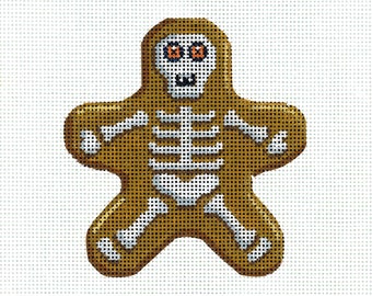 Bordado de Halloween / Lienzo de Halloween pintado a mano / Negro, naranja / Galleta de Halloween / Bordado de esqueleto