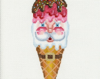 Santa Needlepoint Canvas / Painted Needlepoint / Santa Ice Cream Cone