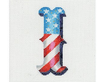 Needlepoint Monogram I in American Flag Colors / Patriotic Needlepoint / Red, White and Blue