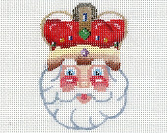 Hand Painted 18 mesh Needlepoint Santa Ornament - Crown Jewel Santa