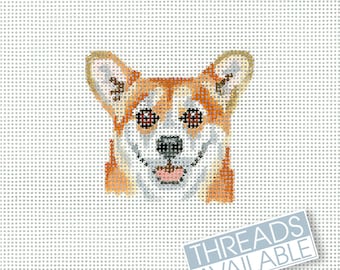 Tan Corgi Needlepoint Canvas / Hand Painted Needlepoint Canvas / Tiny Dog