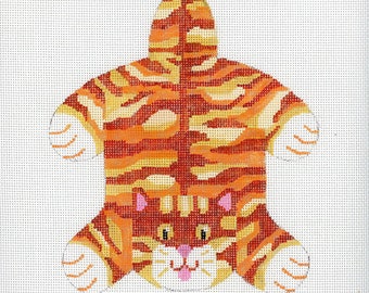 Hand Painted Needlepoint Cat - Orange Tabby Beanbag