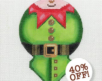 Adorno de bordado de duende de Papá Noel / Lienzo de duende de Papá Noel pintado a mano / Elfo de Papá Noel