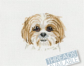 Needlepoint Shih-Tzu Canvas/Hand Painted Needlepoint Dog Canvas/Tiny Shih-Tzu Dog