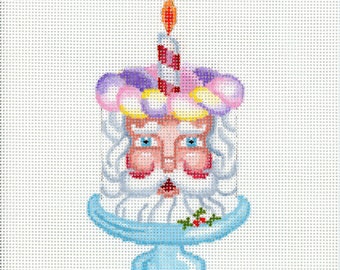 Santa Needlepoint Canvas / Painted Needlepoint / Santa Cake