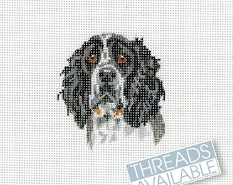Springer Spaniel Needlepoint/Black and White Dog Needlepoint Canvas/Hand Painted Needlepoint Canvas