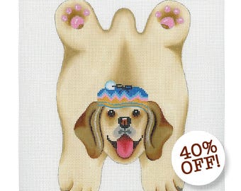 NEEDLEPOINT SALE / Labrador Retriever Needlepoint / Needlepoint Beanbag / Hand Painted Dog Needlepoint / Labrador Puppy Needlepoint