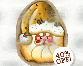 Bordado de Papá Noel / Bordado pintado / Lienzo de Papá Noel pintado a mano / Dorado / Galleta de Papá Noel