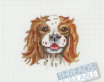 Blenheim Cavalier King Charles Spaniel/Red and White Tiny Dog Needlepoint Canvas/Hand Painted Needlepoint Canvas