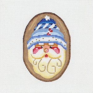 Santa Needlepoint / Painted Needlepoint / Hand Painted Santa Canvas / Blue / Santa Cookie