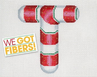 Needlepoint Monogram/Painted Needlepoint Canvas/Christmas Needlepoint/Needlepoint Chrismas Ornament/Candy Cane