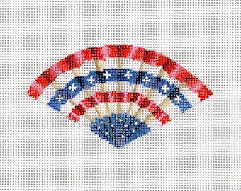 Needlepoint Fan in American Flag Colors / Patriotic Needlepoint / Red, White and Blue
