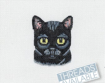 Black Cat Needlepoint Canvas/Hand Painted Needlepoint Canvas/Tiny Cat Needlepoint Canvas