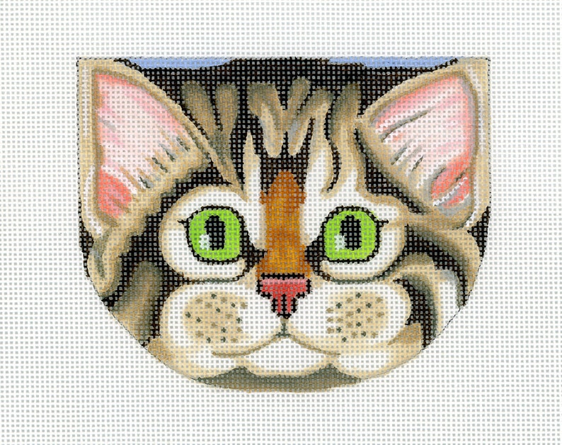 Needlepoint Handpainted Cat Canvas Gray Tabby Face Purse Etsy