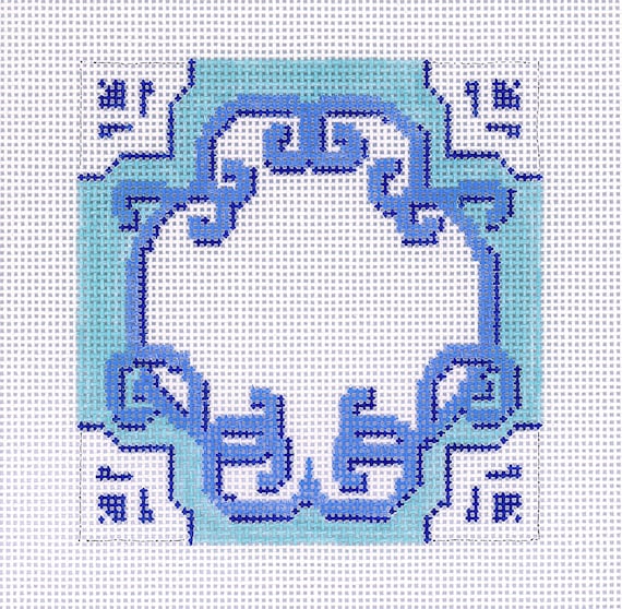 Handpainted Needlepoint Monogram Canvas Blue and White Etsy