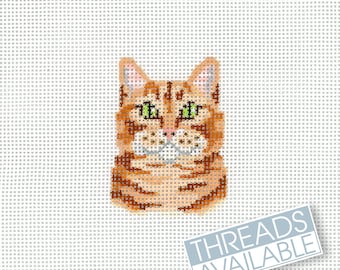 Red Tabby Cat Needlepoint Canvas/Hand Painted Needlepoint Canvas/Tiny Cat Needlepoint Canvas
