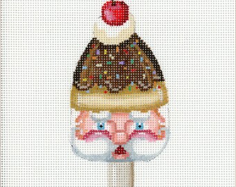 Santa Needlepoint Canvas / Painted Needlepoint / Santa Chocolate Ice Cream Sickle