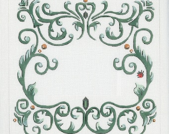 Needlepoint Monogram/Hand painted Canvas /Green Garden Needlepoint Monogram