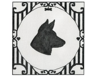 Needlepoint Dog Silhouette Canvas - German Shepherd - Black and White Needlepoint