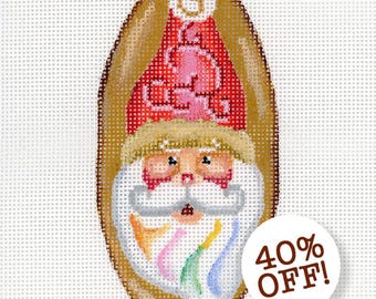 Santa Needlepoint / Painted Needlepoint / Hand Painted Santa Canvas / Red / Santa Cookie