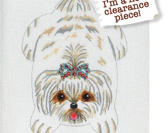 NEEDLEPOINT SALE / Maltese Needlepoint/ Needlepoint Beanbag / Hand Painted Dog Needlepoint