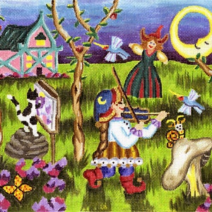 NEEDLEPOINT SALE/ Hand painted Needlepoint Fairy Tale Canvas /The Fiddler