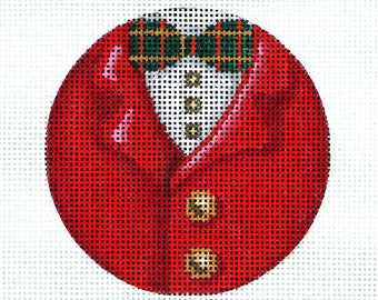 Santa Needlepoint Ornament / Hand Painted Santa Canvas / Santa’s Red Tuxedo