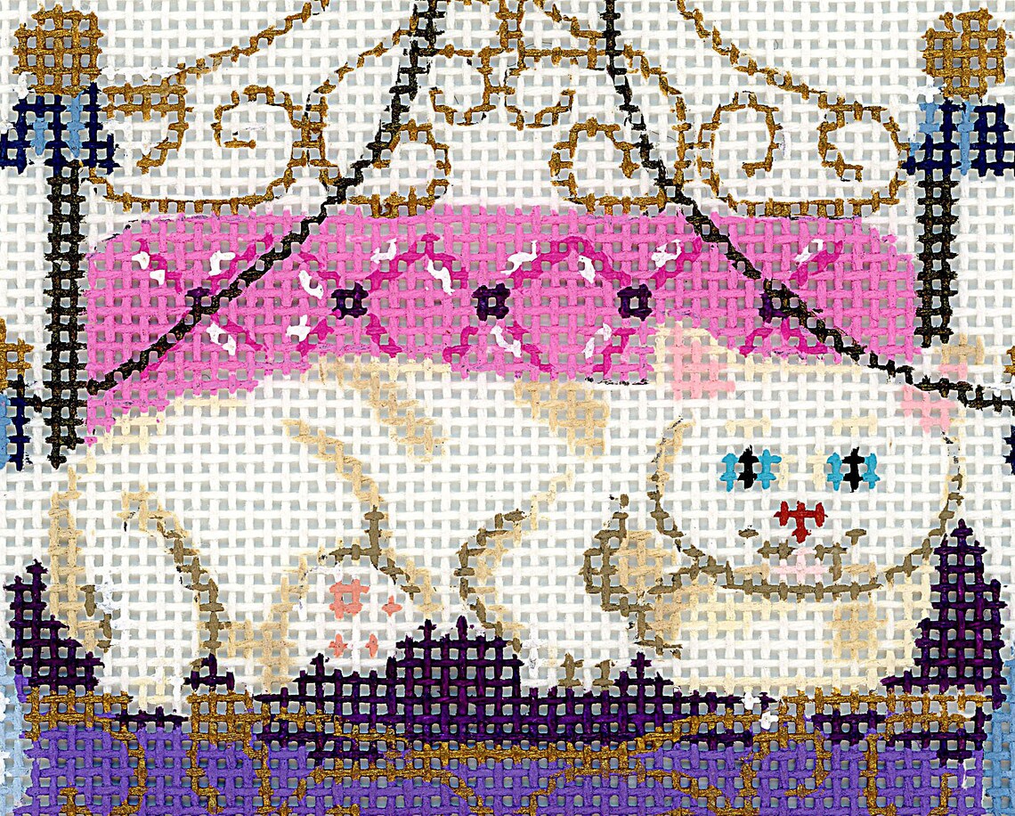 Hand Painted Needlepoint Cat Canvas White Cat | Etsy