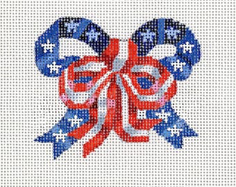 Needlepoint Bow in American Flag Colors / Patriotic Needlepoint / Red, White and Blue