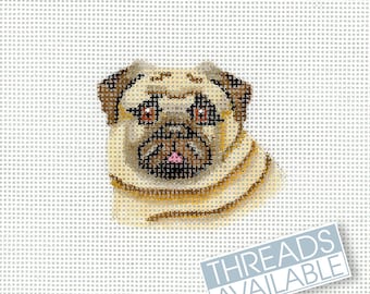 Pug Needlepoint Canvas/Hand Painted Needlepoint Canvas/Dog Needlepoint
