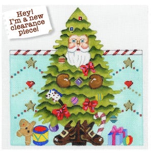 NEEDLEPOINT SALE/Santa Needlepoint/Green Santa/Hand Painted Needlepoint