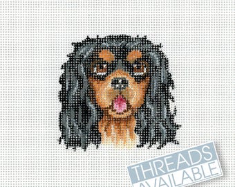Black & Tan Cavalier King Charles Spaniel/Tiny Dog Needlepoint Canvas/Hand Painted Needlepoint Dog Canvas