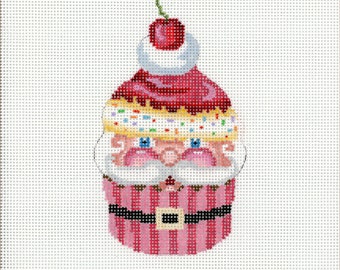 Santa Needlepoint Canvas / Painted Needlepoint / Santa Cupcake