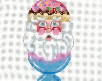 Santa Needlepoint Canvas / Painted Needlepoint / Santa Ice Cream Sunday