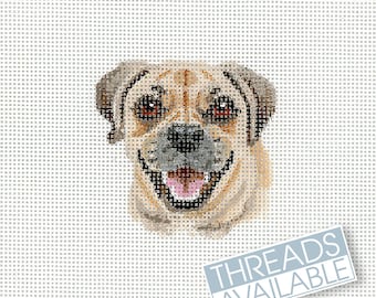 Puggle Needlepoint Canvas / Hand Painted Needlepoint Canvas / Tiny Dog Needlepoint