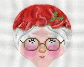 ON SALE Mrs. Santa Needlepoint Ornament Hand Painted Santa Canvas Mrs. Santa Face