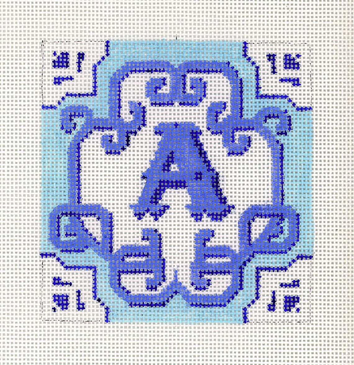 Handpainted Needlepoint Monogram Canvas Blue and White Etsy