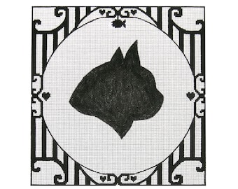 Needlepoint Cat Silhouette Canvas - Gato doméstico - Blanco y negro Needlepoint