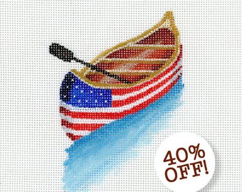 Patriotic Needlepoint Canvas Red, White and Blue Needlepoint American Flag Colors Needepoint Canoe
