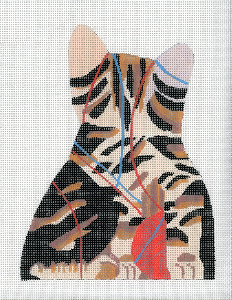 Needlepoint Cat Canvas Tabby Kitten front back and bottom Etsy