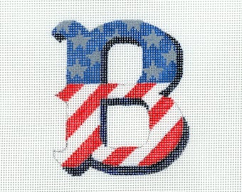 Needlepoint Monogram B in American Flag Colors / Patriotic Needlepoint / Red, White and Blue