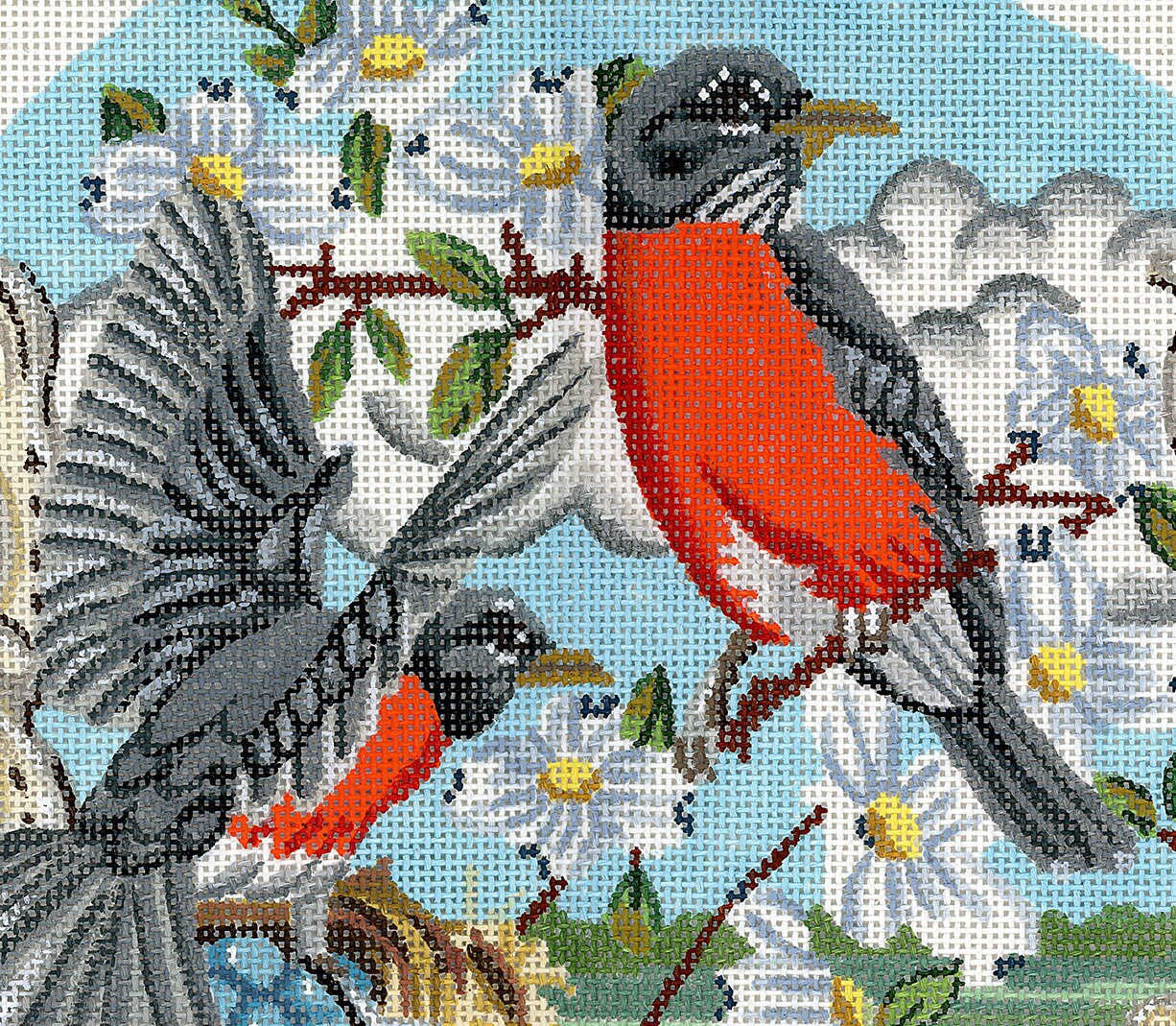 Robin Needlepoint Pattern NEEDLEPOINT SALE/ Hand Painted Needlepoint Bird Canvas /robins in ...