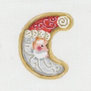 Santa Needlepoint / Painted Needlepoint / Hand Painted Santa Canvas / Red / Half Moon Santa Cookie
