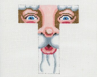 Needlepoint Santa Monogram / T / Hand Painted Needlepoint / Red and White