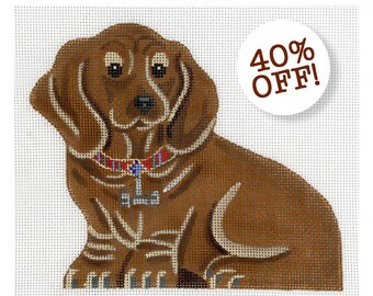 Needlepoint Dachshund Beanbag / Dog Needlepoint / Hand Painted Needlepoint / Dachshund Beanbag front and back